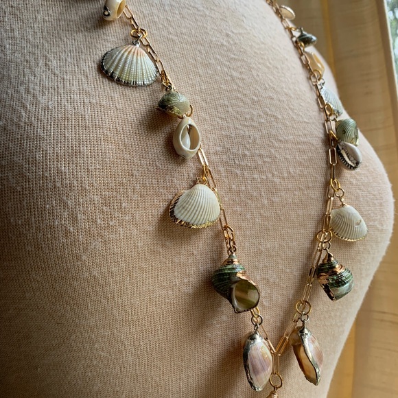 Sweet Olive Necklace of Natural Shell Charms on Gold Paperclip Chain - Picture 5 of 7